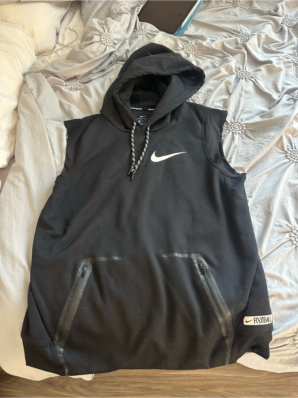 Nike Black Sleeveless Hoodie with White Swoosh